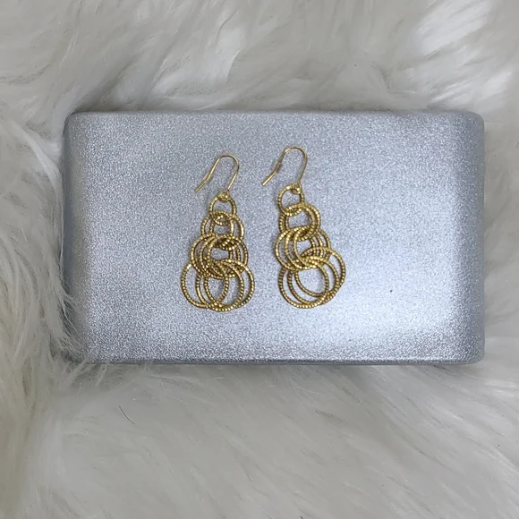 Gold Dangle Earrings Lightweight Brand New Diamond Cut Sparkle 2 in. Long Pretty - Picture 5 of 5